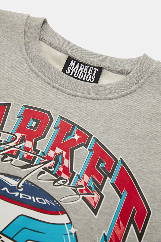 Gri Relax Kalıp Bisiklet Yaka Erkek Sweatshirt 3