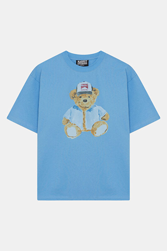 Men's Relaxed Fit Blue Crew Neck Printed T-Shirt 4