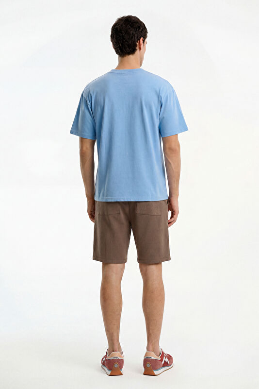 Men's Relaxed Fit Blue Crew Neck Printed T-Shirt 2
