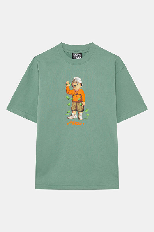 Relax Fit Green Crew Neck Printed Men's T-Shirt