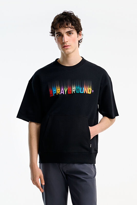 Relax Kalıp Siyah Bisiklet Yaka Nakışlı Erkek T-Shirt