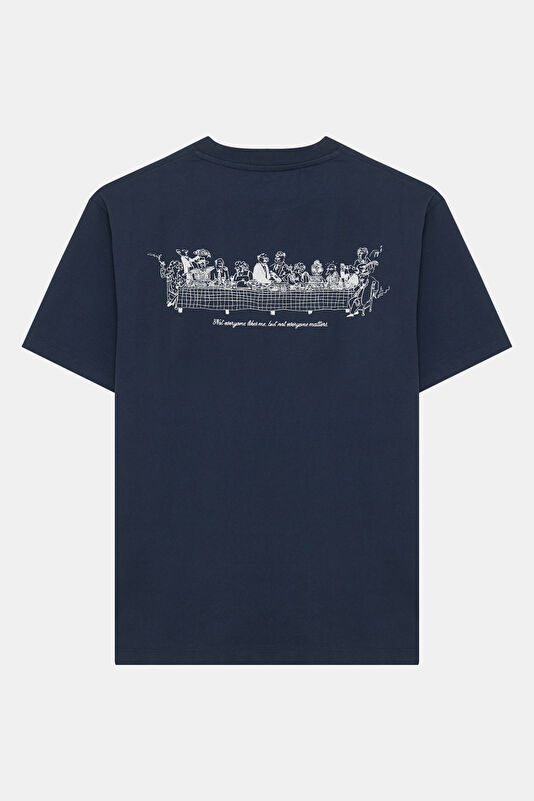 Relax Fit Navy Blue Crew Neck Printed Men's T-Shirt 2
