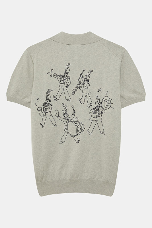 Gri Polo Yaka Nakışlı Erkek T-Shirt 2