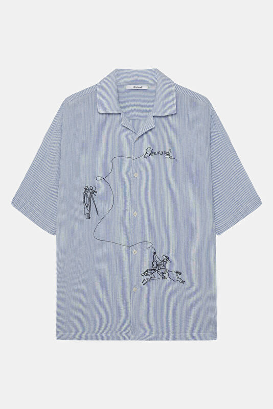 Relax Fit Light Blue Embroidered Resort Collar Men's Shirt 4