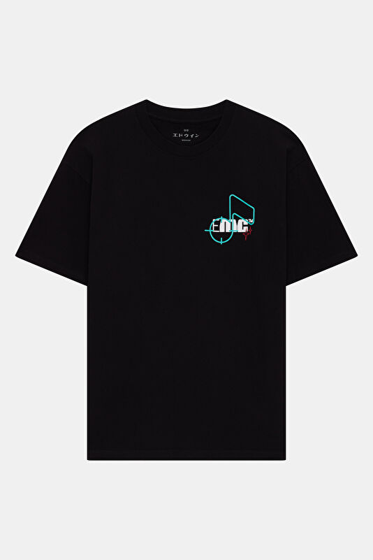 Relax Fit Black Crew Neck Printed Men's T-Shirt