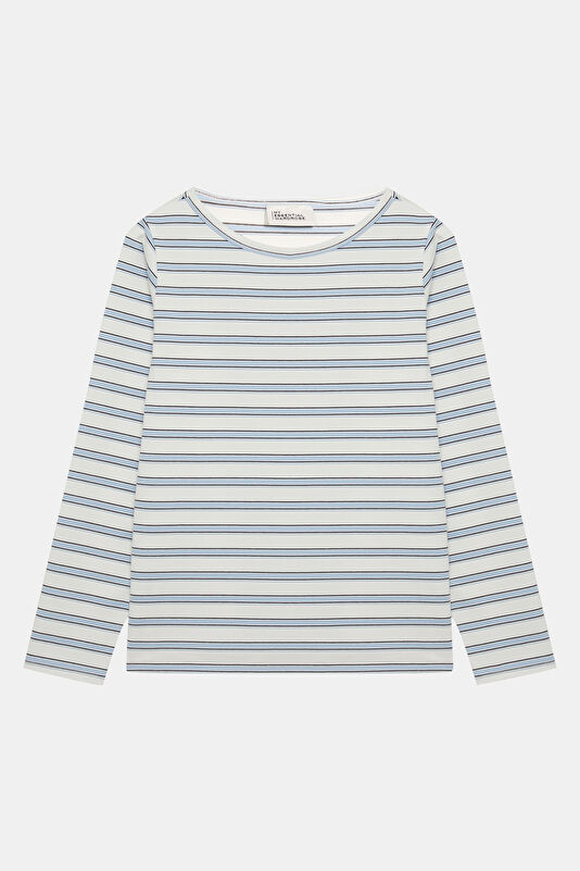 White Striped Patterned Long-Sleeve Women's Blouse