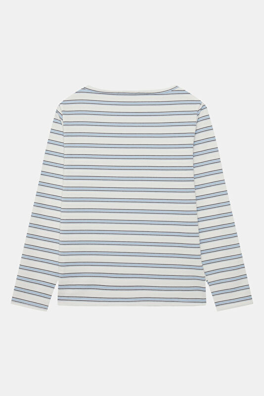 White Striped Patterned Long-Sleeve Women's Blouse 2