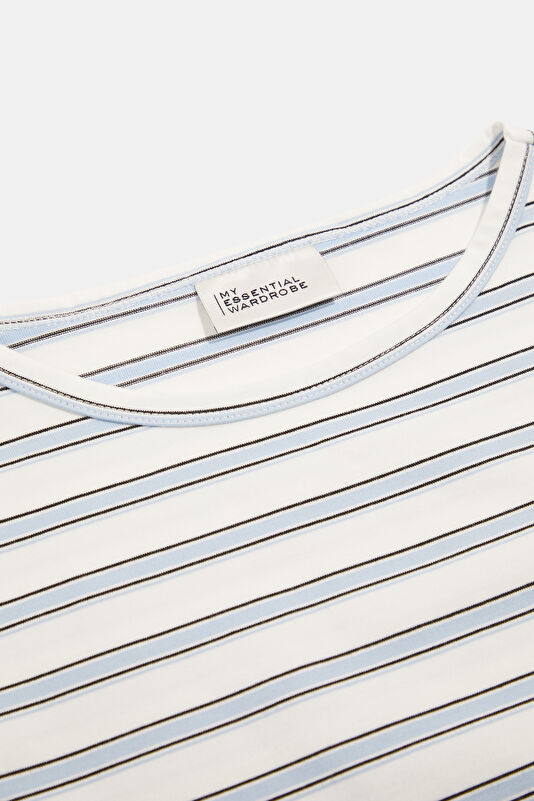 White Striped Patterned Long-Sleeve Women's Blouse 3