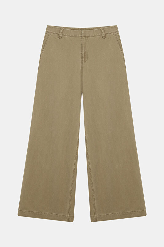 Haki Wide Leg Kadın Pantolon