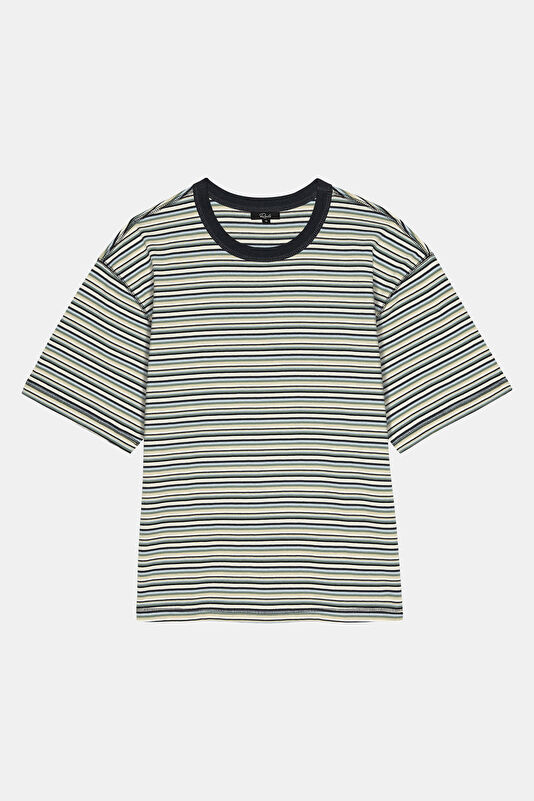 Relax Fit Multicolored Crew Neck Striped Men's T-Shirt 4