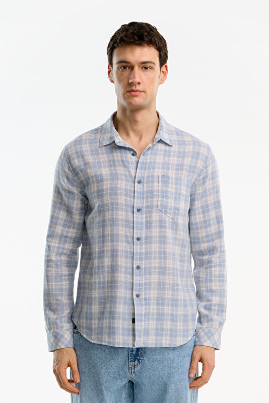 Relax Fit Blue Plaid Men's Shirt