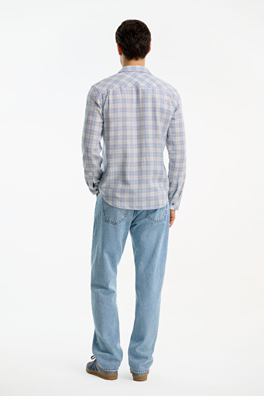 Relax Fit Blue Plaid Men's Shirt 2