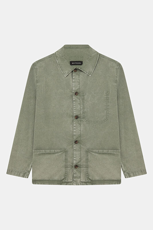 Green Buttoned Cotton/Linen Men's Jacket
