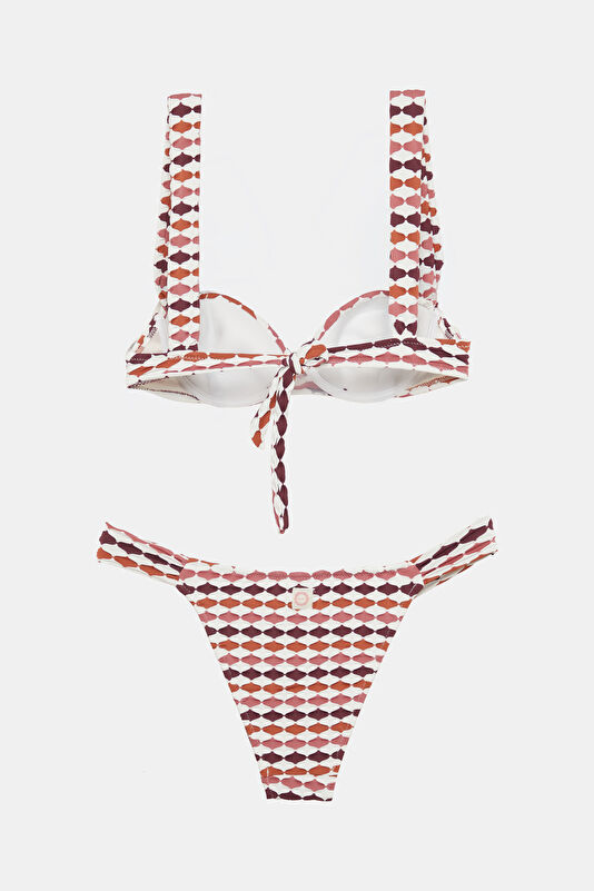 Ekru Geometrik Desenli Kadın Bikini 2