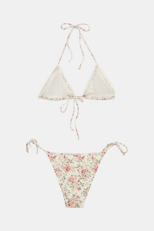 Beyaz Çiçek Desenli Kadın Bikini 2