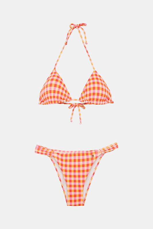 Açık Turuncu Ekose Kadın Bikini