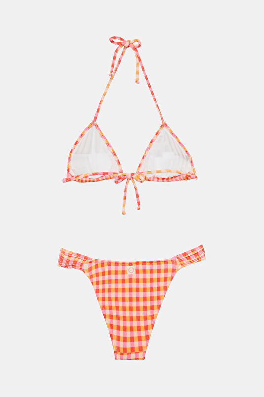 Açık Turuncu Ekose Kadın Bikini 2