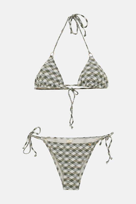 Ekru Geometrik Desenli Kadın Bikini