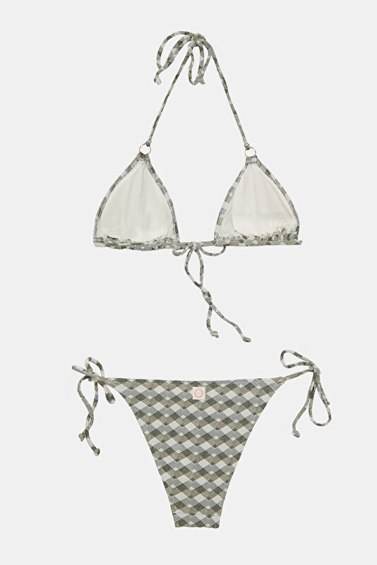 Ekru Geometrik Desenli Kadın Bikini 2
