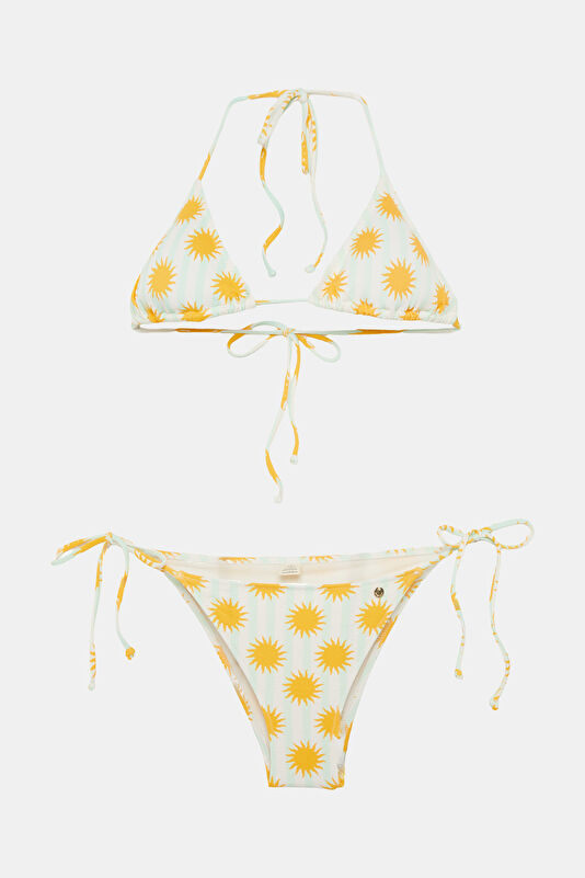 White Floral Patterned Women's Bikini
