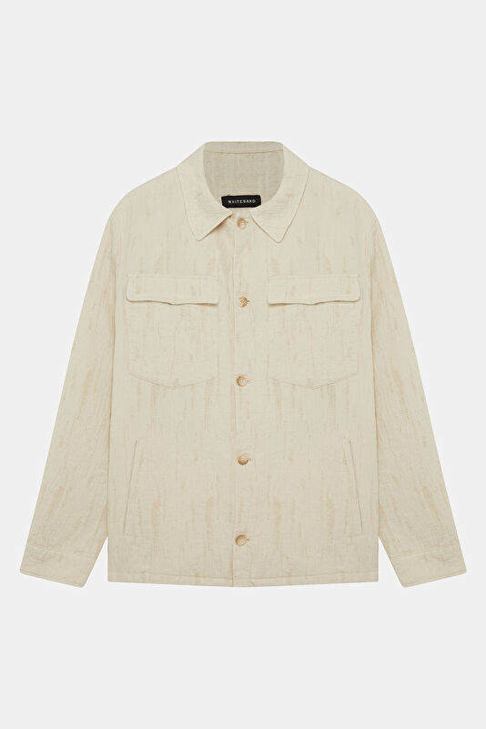 Ecru Buttoned Cotton Viscose Men's Jacket