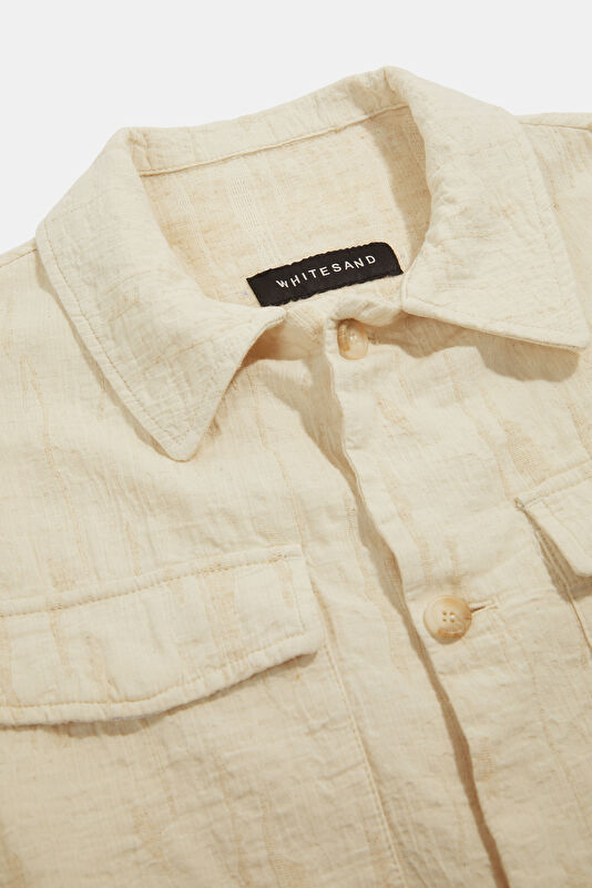 Ecru Buttoned Cotton Viscose Men's Jacket 3