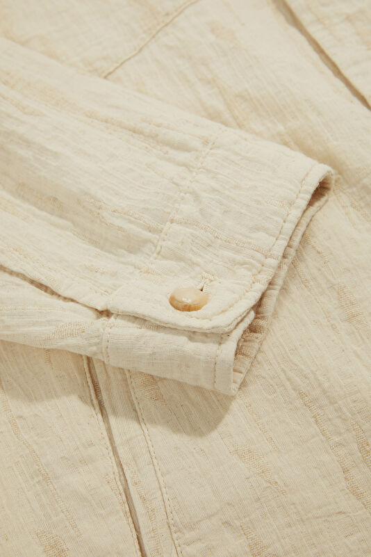Ecru Buttoned Cotton Viscose Men's Jacket 4