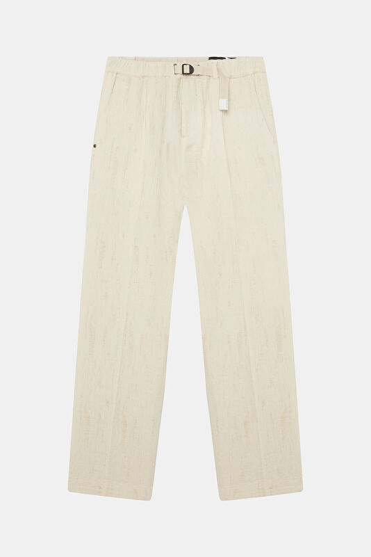 Men's Relaxed Fit Ecru Straight Leg Cotton Viscose Pants
