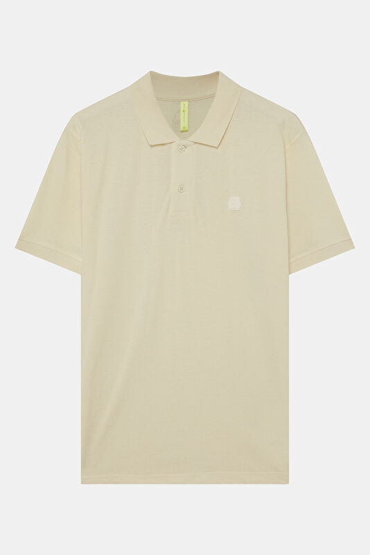 Relax Fit Cream Polo Collar Men's T-Shirt