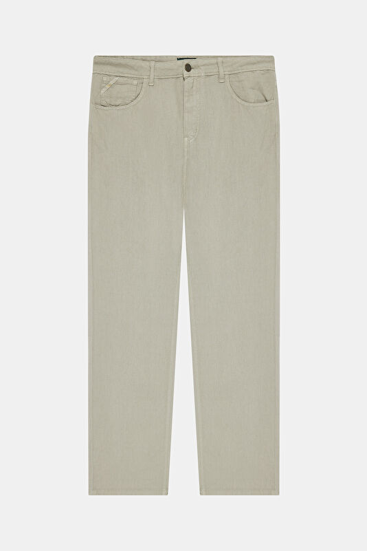 Relax Fit Beige Straight Leg Linen Cotton Men's Jeans