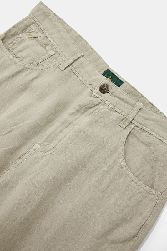 Relax Fit Beige Straight Leg Linen Cotton Men's Jeans 3