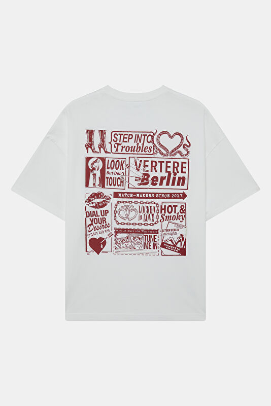 Relax Kalıp Beyaz Bisiklet Yaka Baskılı Erkek T-Shirt 2