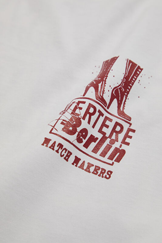 Relax Kalıp Beyaz Bisiklet Yaka Baskılı Erkek T-Shirt 4