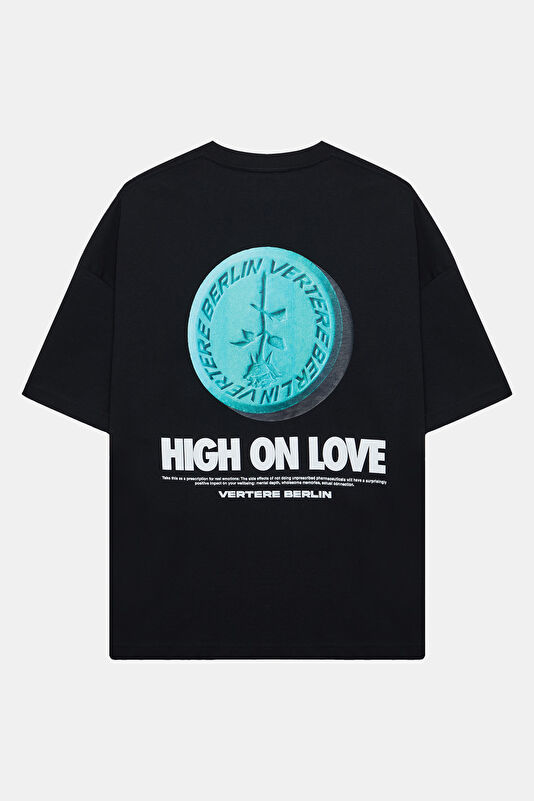 Relax Kalıp Siyah Bisiklet Yaka Baskılı Erkek T-Shirt 2