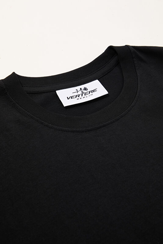 Relax Kalıp Siyah Bisiklet Yaka Baskılı Erkek T-Shirt 3