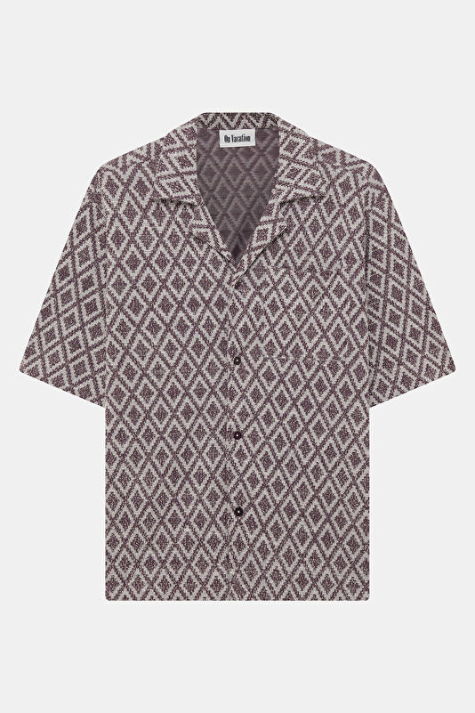 Relax Fit Burgundy Patterned Resort Collar Men's Shirt