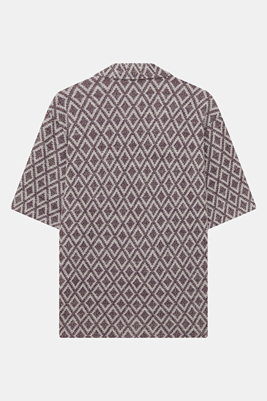 Relax Fit Burgundy Patterned Resort Collar Men's Shirt 2