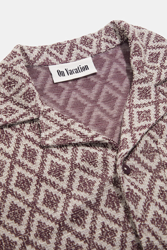 Relax Fit Burgundy Patterned Resort Collar Men's Shirt 3
