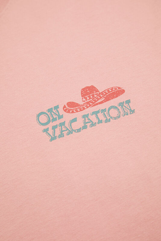 Relax Kalıp Pembe Bisiklet Yaka Baskılı Erkek T-Shirt 4
