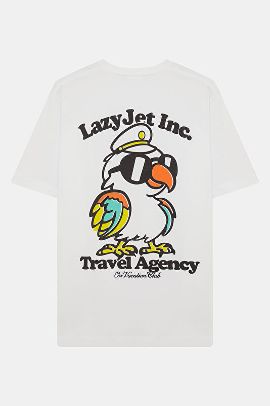 Relax Fit White Crew Neck Printed Men's T-Shirt 2