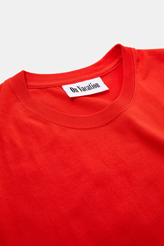 Relax Kalıp Kırmızı Bisiklet Yaka Baskılı Erkek T-Shirt 3