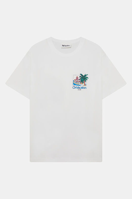 Relax Kalıp Beyaz Bisiklet Yaka Baskılı Erkek T-Shirt 4