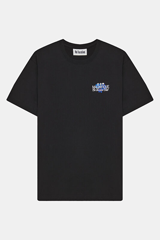 Relax Kalıp Siyah Bisiklet Yaka Baskılı Erkek T-Shirt
