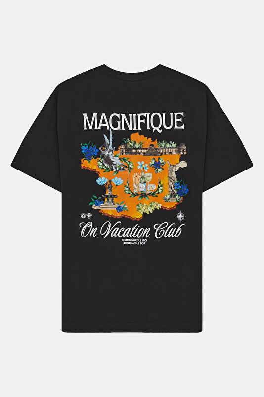 Relax Kalıp Siyah Bisiklet Yaka Baskılı Erkek T-Shirt 2