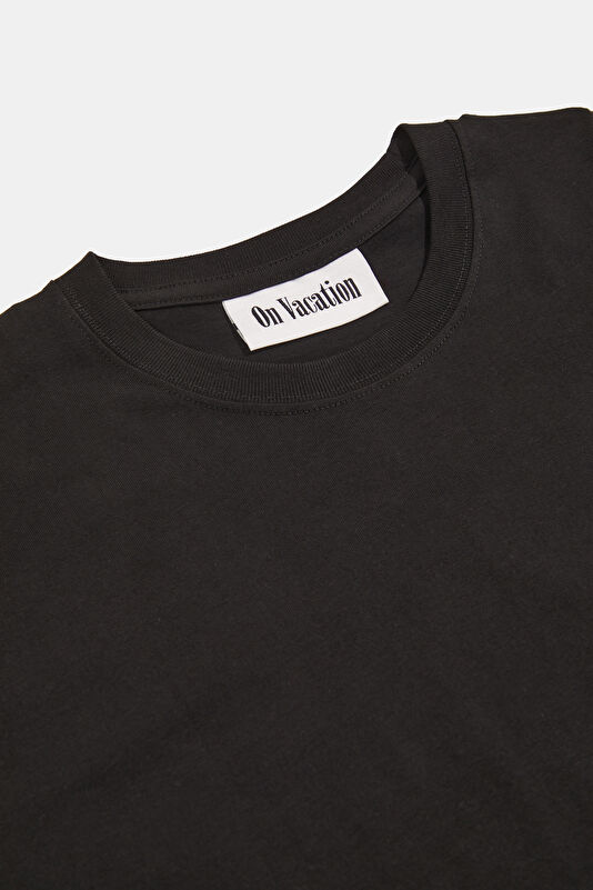 Relax Kalıp Siyah Bisiklet Yaka Baskılı Erkek T-Shirt 3