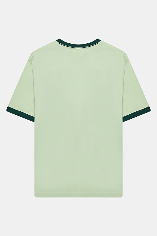 Relax Kalıp Mint Bisiklet Yaka Baskılı Erkek T-Shirt 2