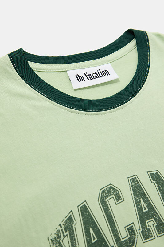 Relax Kalıp Mint Bisiklet Yaka Baskılı Erkek T-Shirt 3