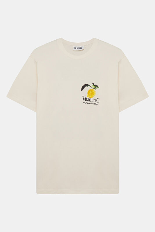 Relax Kalıp Pudra Bisiklet Yaka Baskılı Erkek T-Shirt