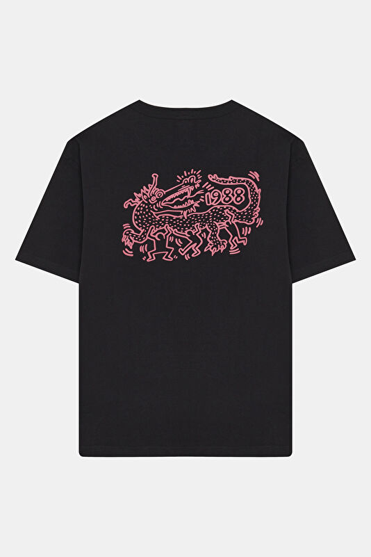 X Keith Haring Relax Kalıp Siyah Bisiklet Yaka Baskılı Erkek T-Shirt 2