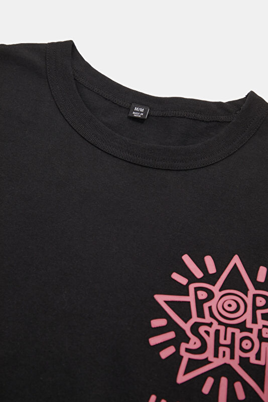 X Keith Haring Relax Kalıp Siyah Bisiklet Yaka Baskılı Erkek T-Shirt 3
